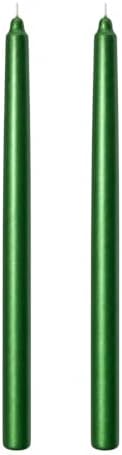 2’li Metalik Yeşil Şamdan Mum Seti 25 cm – Dekoratif İnce Şamdan Mum, Kokusuz Parafin Wax,%100 Pamuk Fitil, El Döküm, Uzun Süre Yanma (~10 Saat), Şık Sofra, Davet, Nişan, Düğün ve Ev Dekorasyonu - Görsel 3