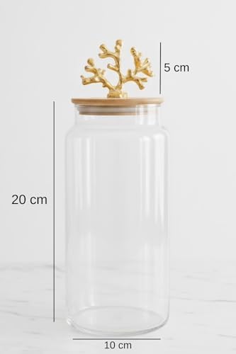 Alternative view of 1400 Ml Borosilikat Cam Kavanoz - Altın Mercan Figür Bambu Kapaklı Lüks Saklama Kabı