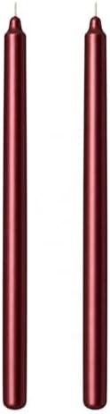 2’li Bordo/Koyu Kırmızı Metalik Şamdan Mum Seti 25 cm – Dekoratif İnce Şamdan Mum, Kokusuz Parafin Wax,%100 Pamuk Fitil, El Döküm, Uzun Süre Yanma (~10 Saat), Şık Sofra, Davet, Nişan, Düğün - Görsel 3