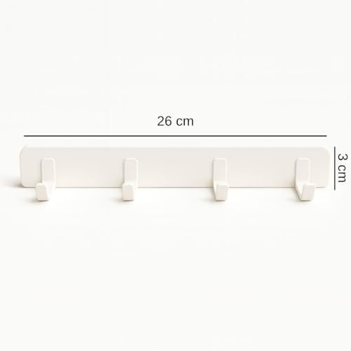 Yapışkanlı Duvar Askılığı 26 cm – 4 Kancalı, Delmeden Montajlı Plastik Askı, Banyo, Mutfak ve Kapı Arkası Kullanım İçin