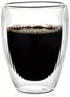 Çift Cidarlı Çizgili Cam, Kahve, Latte, Ekspresso, Meşrubat, Su Bardağı, 300 ML, Cam Bardak, 1 Adet - 12322