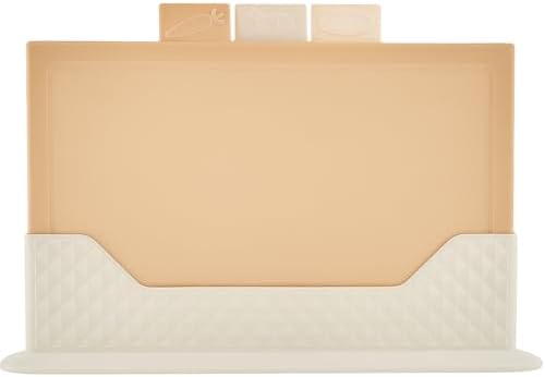 Coffy 4 Parça Plastik Kesme Tahtası Seti + Stand – Renkli, Hijyenik, Kaymaz 3 Adet Gıda Hazırlama Tahtası – 31x20 cm Sebze Et Balık Kesim Tahtası – Mutfak Düzenleyici Organizer - Görsel 2