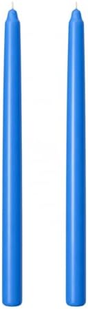 2’li Açık Mavi Metalik Şamdan Mum Seti 25 cm – Dekoratif İnce Şamdan Mum, Kokusuz Parafin Wax,%100 Pamuk Fitil, El Döküm, Uzun Süre Yanma (~10 Saat), Şık Sofra, Davet, Nişan, Düğün