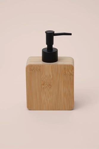 Premium Doğal Bambu Sıvı Sabunluk - Pompalı Ahşap Kare Sabun Dağıtıcı, Banyo ve Mutfak Tezgâh Üstü Lüks Sıvı Sabun Şişesi