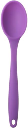 Silikon Servis ve Yemek Hazırlama Kaşığı, Yumuşak Uç, Komple Silikon, 27 cm, Mor Kaşık, Yanmaz Yapışmaz, Tencere Çizmez, 1 Adet