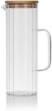 1000ml Bambu Kapaklı Line Borosilikat Cam Yağlık & Sürahi – Şık, Dayanıklı ve Sağlıklı Saklama Çözümü (8cm x 20cm)