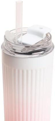 304 L Çelik 500 ml. Pembe Beyaz Degrade Pipetli El Termos Mug cin913pm - Görsel 3