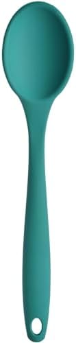 Silikon Servis ve Yemek Hazırlama Kaşığı, Yumuşak Uç, Komple Silikon, 27 cm, Yeşil Kaşık, Yanmaz Yapışmaz, Tencere Çizmez, 1 Adet