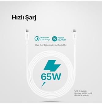 USB-C - USB-C 300cm 60W PD/QC Hızlı Şarj/Data Kablosu Beyaz