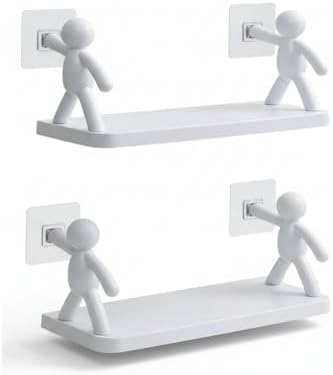Alternative view of Sevimli İnsan Figürlü Duvar Rafı – Kendinden Yapışkanlı Banyo, Mutfak ve Ofis Dekoratif Organizer Raf (1 Adet)