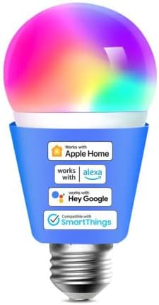 meross Akıllı Wi-Fi ampul, Apple HomeKit ile çalışır, WiFi lamba, LED, çok renkli, kısılabilir ampul, Siri, Alexa, Google Home ve SmartThings ile uyumlu, E27 sıcak beyaz