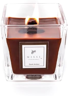 Kare Cam Ahşap Fitilli Dark Amber Kokulu Vegan Mum (8x8 cm) - Görsel 3