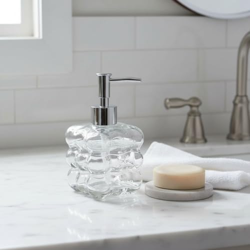 Beyaz Bubble Design Cam Sıvı Sabunluk - 450 ml Kabartmalı Şık Banyo ve Mutfak Sabunluğu (7x12 cm) (5066 - ŞEFFAF) - Görsel 3