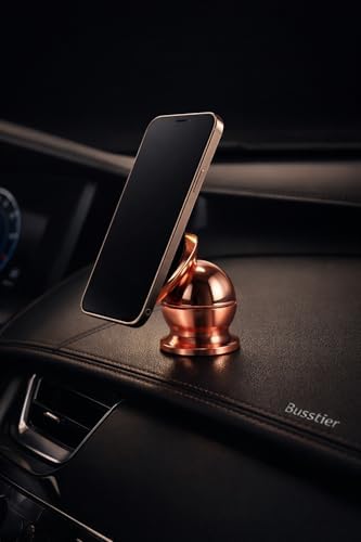 Busstier Araba Manyetik Telefon Tutucu 360 Derece Döner Mıknatıslı Mini Metal Stand Torpido Panel Yapışkanlı Universal Akıllı Telefon Tutacağı Tek Elle Kullanım (Rose Gold)