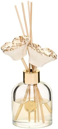 130 ml Elips Cam Şişe Gold Seramik Çiçek Taşlı Bambu Çubuklu Dark Amber Oda Kokusu - Görsel 3