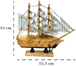 El Yapımı Dekoratif Ahşap Yelkenli - Retro Denizcilik Temalı Süs - 15,5 cm - Görsel 2