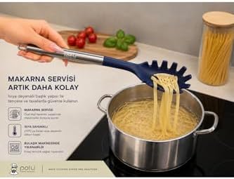 Alternative view of Silikon Makarna Servis Kaşığı, Paslanmaz Çelik Saplı, Lacivert, 34 cm