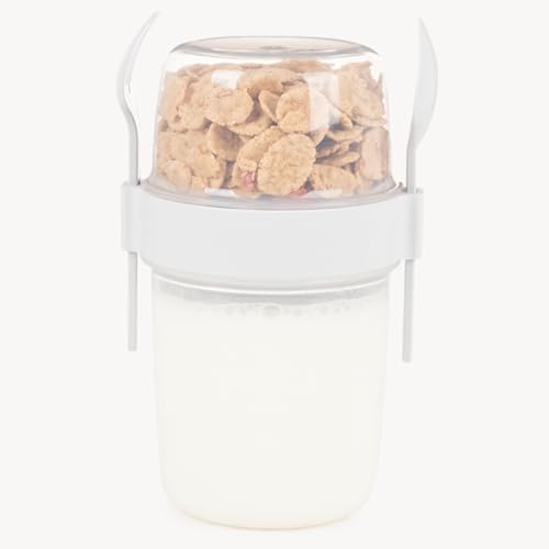 650 ml Take-go Kaşıklı Hazneli Meyveli Müsli Kabı Piknik Iş Yoğurt Süt Bardağı Kapaklı ve Kaşıklı Kahvaltı Bardakları, Tahıl Tepesi Yulaf Ezmesi Granola (Beyaz) - Görsel 3
