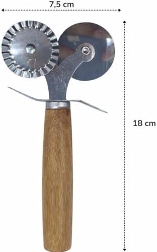 Alternative view of Çift Taraflı Paslanmaz Çelik Hamur ve Pizza Kesici, Tırtıklı ve Düz Bıçaklı, Ergonomik Ahşap Saplı, Ravioli, Mantı, Kurabiye ve Pizza Kesme Aleti