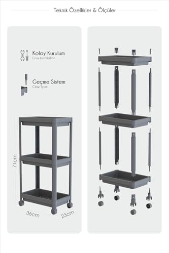Alternative view of 3 Katlı Tekerlekli Raf Ünitesi - Banyo & Mutfak Organizer - Çok Amaçlı Servis Sehpası - Dar Alanlar İçin Pratik Saklama Çözümü (BEYAZZ)