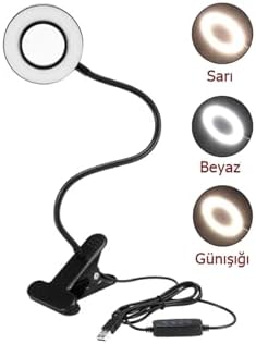 Alternative view of gaman 3 Renk Işıklı Parlaklık Ayarlı Usb Akrobatik Çalışma Lambası - Makyaj Işığı Flexible Masa Lambası Siyah
