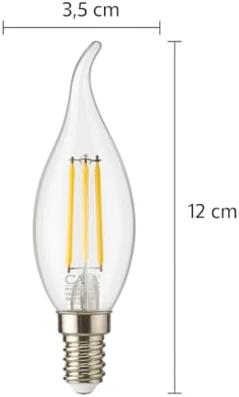 4W E14 Kıvrık LED Mum Ampul – 35W Eşdeğer, 3000K Günışığı, 400 Lümen, 220-240V, Şeffaf Cam Filament, 10’lu Paket