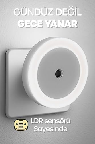 Yuvarlak Otomatik Gece Lambası, Işığa Duyarlı LDR Sensörlü, Fotoselli (Beyaz)