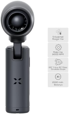 Xenon Smart El Vantilatörü | Taşınabilir 14000 RPM 7 Saat Şarjlı 5 Kademe Mini Fan X6101 (Gri) - Görsel 3
