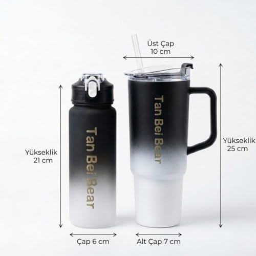 2’li Matara ve Pipetli Mug Bardak Seti – 900 ml Spor Suluk + 1500 ml Pipetli Termal Mug Bardak, Günlük Kullanım İçin İçecek Seti