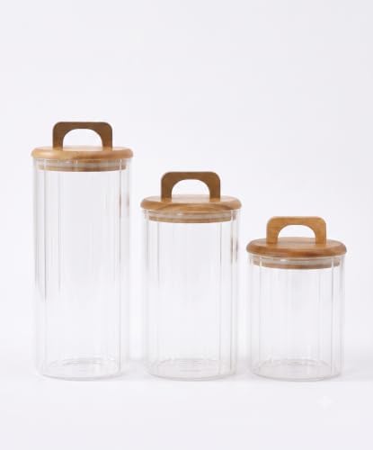 Alternative view of 3'lü Akasya Kapaklı Çizgili Borosilikat Cam Kavanoz Seti - Vakumlu Erzak ve Bakliyat Saklama Kabı (750 ml, 1050 ml, 1400 ml)