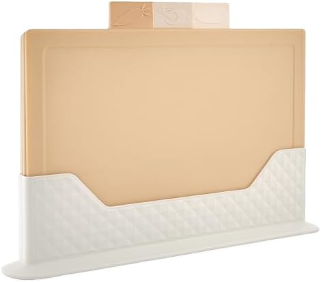 Coffy 4 Parça Plastik Kesme Tahtası Seti + Stand – Renkli, Hijyenik, Kaymaz 3 Adet Gıda Hazırlama Tahtası – 31x20 cm Sebze Et Balık Kesim Tahtası – Mutfak Düzenleyici Organizer - Görsel 3