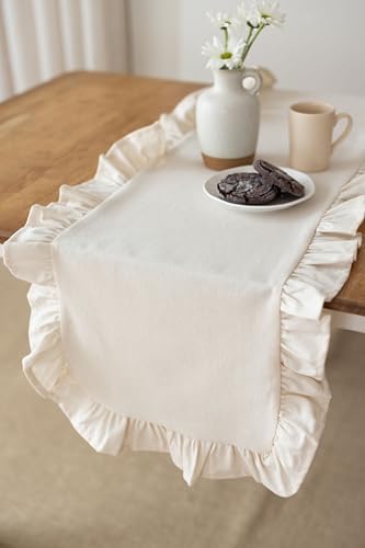 Rufle | Fırfırlı Keten Runner 40 X 110 Cm (Bej) - Görsel 3