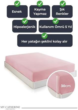 Alternative view of Lastikli & Hipoalerjenik Çarşaf%100 Pamuk Penye Kumaş Pembe 160x200, LUXCARSAF