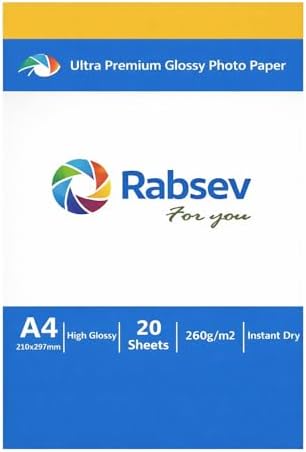 Rabsev Ultra Premium Parlak Fotoğraf Kağıdı, A4, 260g/m2, Hızlı Kuruyan, 20 Yaprak