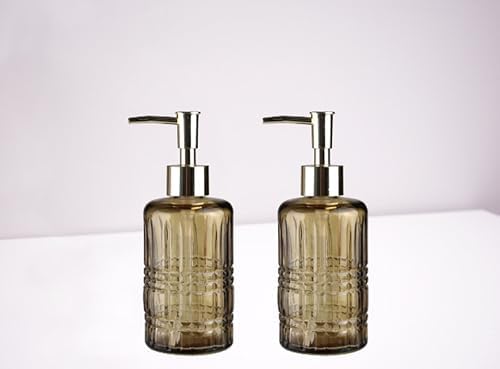 BANYO SETİ CAM SIVI SABUNLUK 2 ADET,KRİSTAL DESENLİ KAHVERENGİ 300ML 6,8X17,6CM - Görsel 3