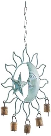 Deco 79 Metal Güneş ve Ay Çanı Çanlı, 33 cm x 28 cm x 2,5 cm, Turkuaz - Görsel 3