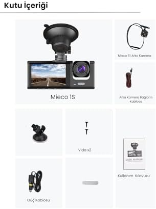 Alternative view of Mieco 1s Wifi/1920p Fhd/170° Ultra Geniş Açı/gece Görüşü Ve G-sensörü/ 3 Kameralı Araç Kamerası (2025)