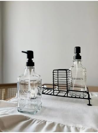2’li Metal Standlı Cam Sıvı Sabun ve Sabunluk 500 Ml Siyah