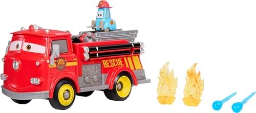 Alternative view of Mattel  ve Pixar Cars oyuncak itfaiye aracı, Radyatör Kasabası Hızlı Kahramanlar İtfaiyeci Red ve Guido, 2 plastik alev hedefi ve 2 su fışkırtıcı, JFL54