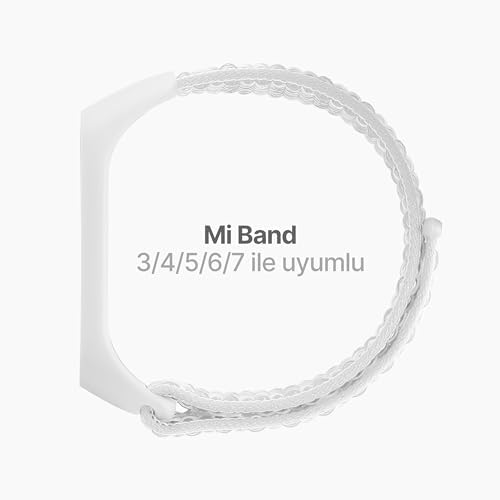 Xiaomi Mi Band 7/6/5/4 İle Uyumlu Tam Kaplayan Silikon Çerçeveli Bilek Kalınlığına Göre Ayarlanabilen Hafif ve Bileği Rahatsız Etmeyen Kaliteli Hasır Örme Kumaş Kordon