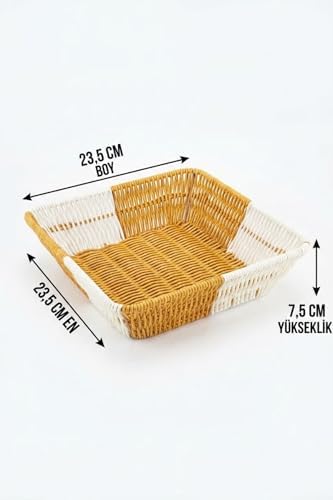 Kare Çift Renkli Plastik Rattan Sepet, Çok Amaçlı Banyo ve Mutfak Düzenleyici, Yıkanabilir Organizer, 23.5x23.5x7.5 cm - Görsel 2