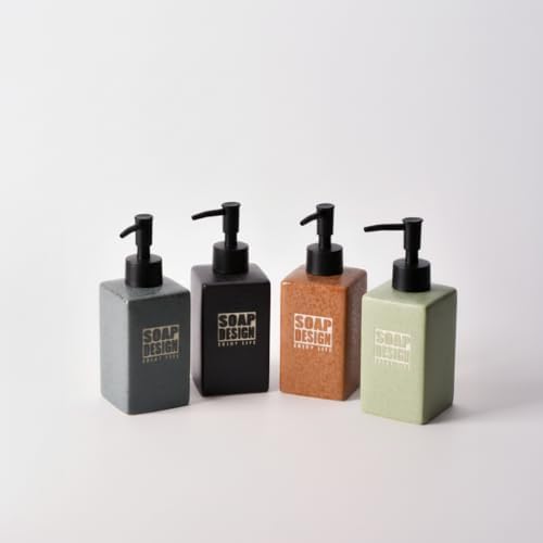 500ml Seramik Sıvı Sabunluk, Mat Taş Dokulu ve Kare Tasarım, Siyah Pompalı Banyo ve Mutfak Deterjan Dispenser (1 Adet - Asorti/Karışık Renk Gönderilir)