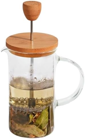 Bambu Kapaklı Cam French Press – Isıya Dayanıklı Çay ve Kahve Demliği, 600 ml Şeffaf Cam, Paslanmaz Çelik Filtreli - Görsel 3