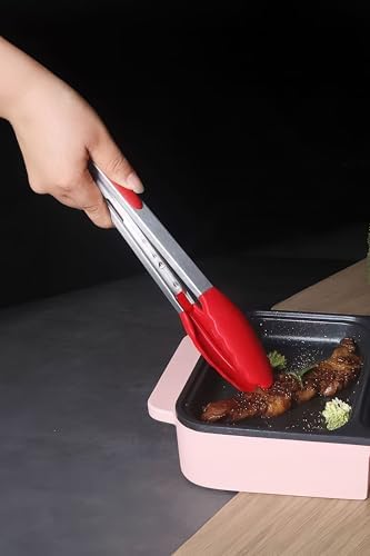 Çelik Silikon Maşa 33 cm Kırmızı Mutfak Biftek Barbekü Salata Ekmek Maşası mt145