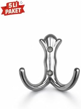 5'Lİ Mat Krom Vestiyer Askısı – Dolap & Portmanto Duvar Askılığı – Çift Kancalı Modern Metal Tasarım