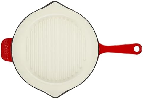 Metal Saplı 28 cm Kırmızı İç Krem Döküm Yuvarlak Izgara Tava