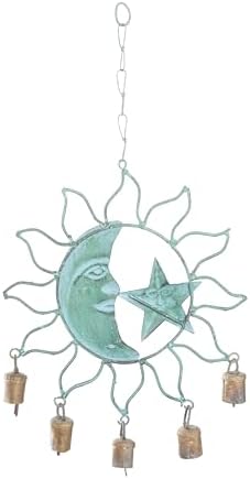 Deco 79 Metal Güneş ve Ay Çanı Çanlı, 33 cm x 28 cm x 2,5 cm, Turkuaz