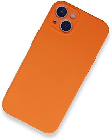& AKSESUAR iPhone 13/14 ile Uyumlu İçi Kadife Dışı Mat Yapıya Sahip Kamera Korumalı Lansman Silikon Kılıf (Turuncu)