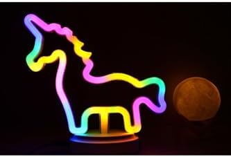 Alternative view of Sevimli Renkli Neon Unicorn Ve 3D Küre Stantlı, Pil + Kablo'lu Gece Lambası Çocuk Odası Festival Parti Dekorasyon