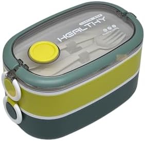Alternative view of 1300ml Lunchbox 2 Katlı 3 Bölmeli Paslanmaz Çelik Sefer Tası Yemek Kutusu (Koyu Yeşil-Fıstık Yeşili)